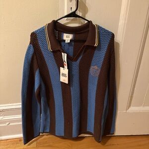 Urban Outfitters BDG Striped V-Neck Polo Sweater in Brown & Blue